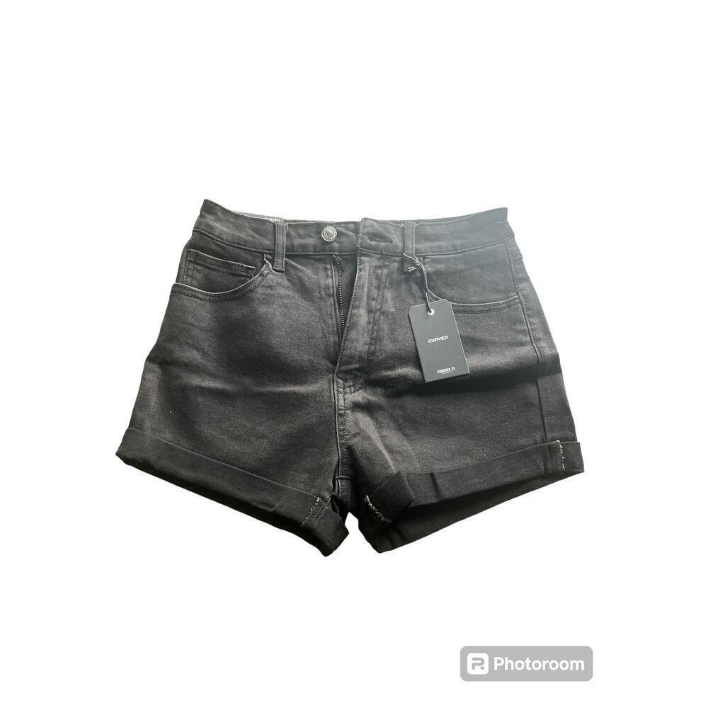 Last Chance Forever 21 Black Denim Cuffed High Waist Jean Shorts Size 27 NWT